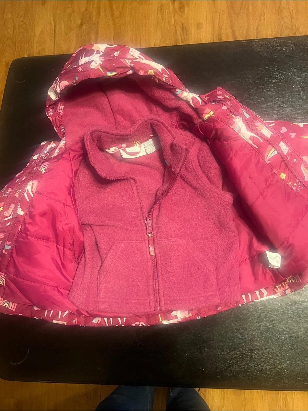 The Children's Place Bright Pink Unicorn Puffer Jacket size 24 months